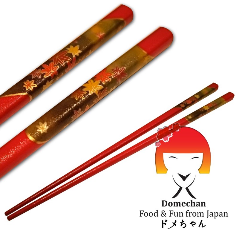 Paire de baguette japonaise en bois rouge motif grues japonaises