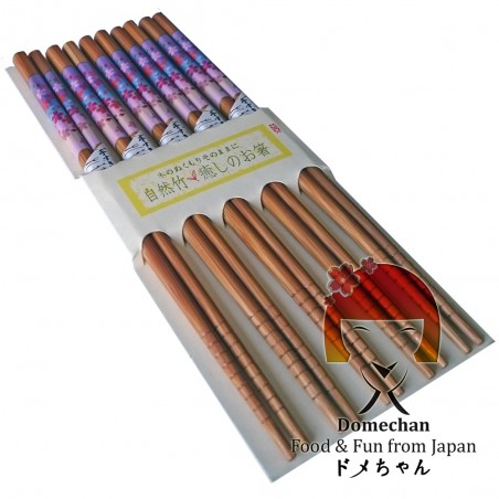 Set 5 bacchette stile giapponese in legno - Type Sakura Domechan MNY-53466467 - www.domechan.com - Prodotti Alimentari Giappo...