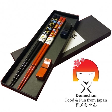 Set 2 palillos de madera de estilo japonés - Rojo Negro Domechan QSY-29473224 - www.domechan.com - Comida japonesa